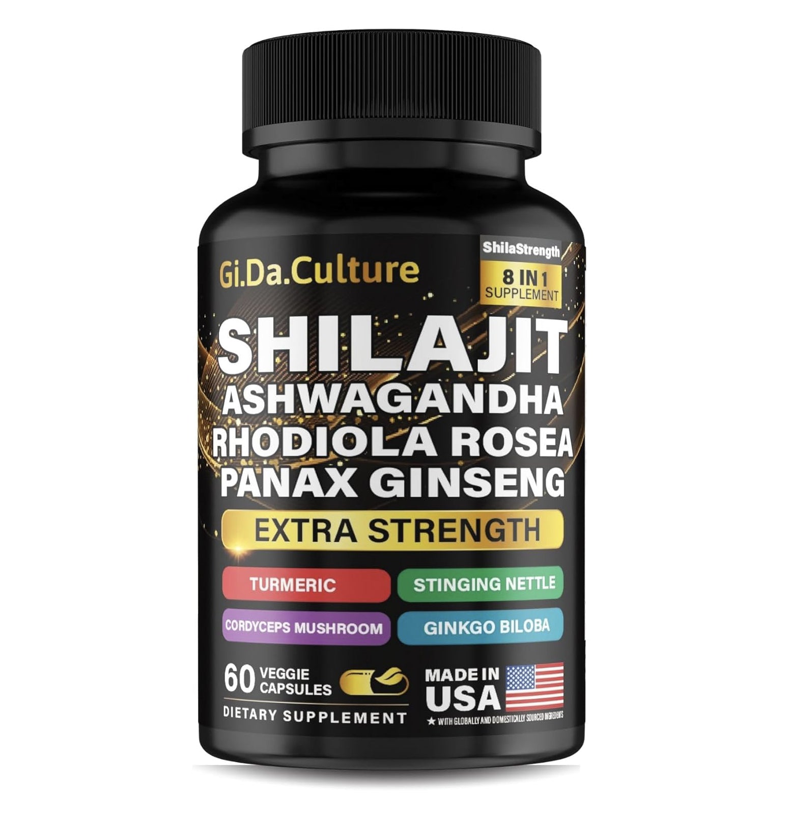 Shilajit Ashwagandha Rhodiola Rosea Panax Ginseng - for Men and Women - Shilajit Capsules - 60 Veggie Capsules