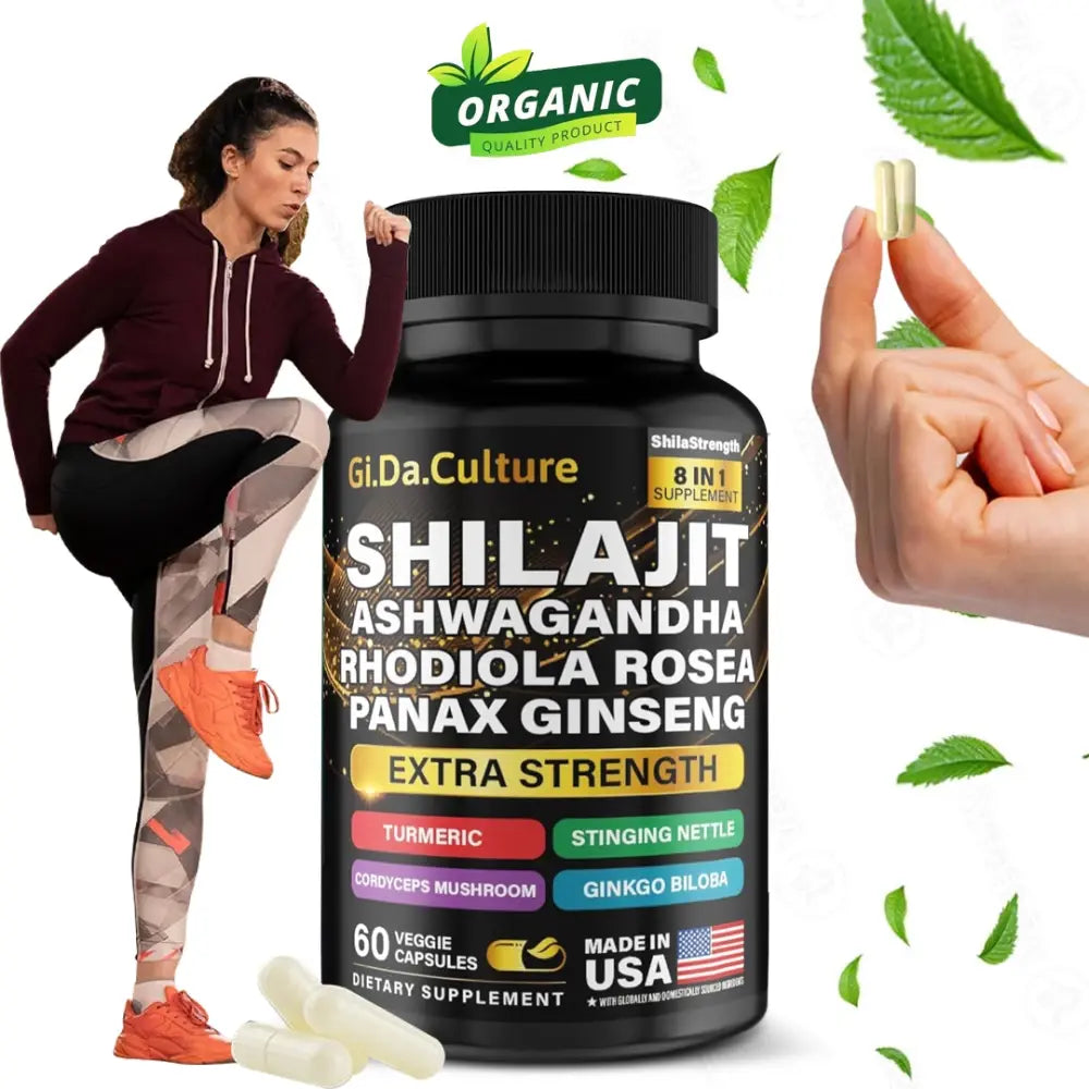 Shilajit Ashwagandha Rhodiola Rosea Panax Ginseng - for Men and Women - Shilajit Capsules - 60 Veggie Capsules