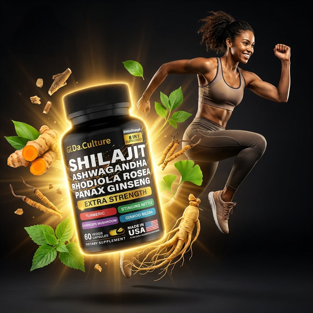 Shilajit Ashwagandha Rhodiola Rosea Panax Ginseng - for Men and Women - Shilajit Capsules - 60 Veggie Capsules
