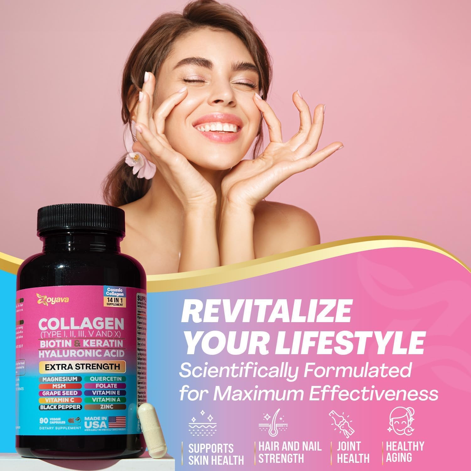 Zoyava Collagen 14-in-1 – Youthful Skin, Strong Hair & Joint Support (90 Caps)