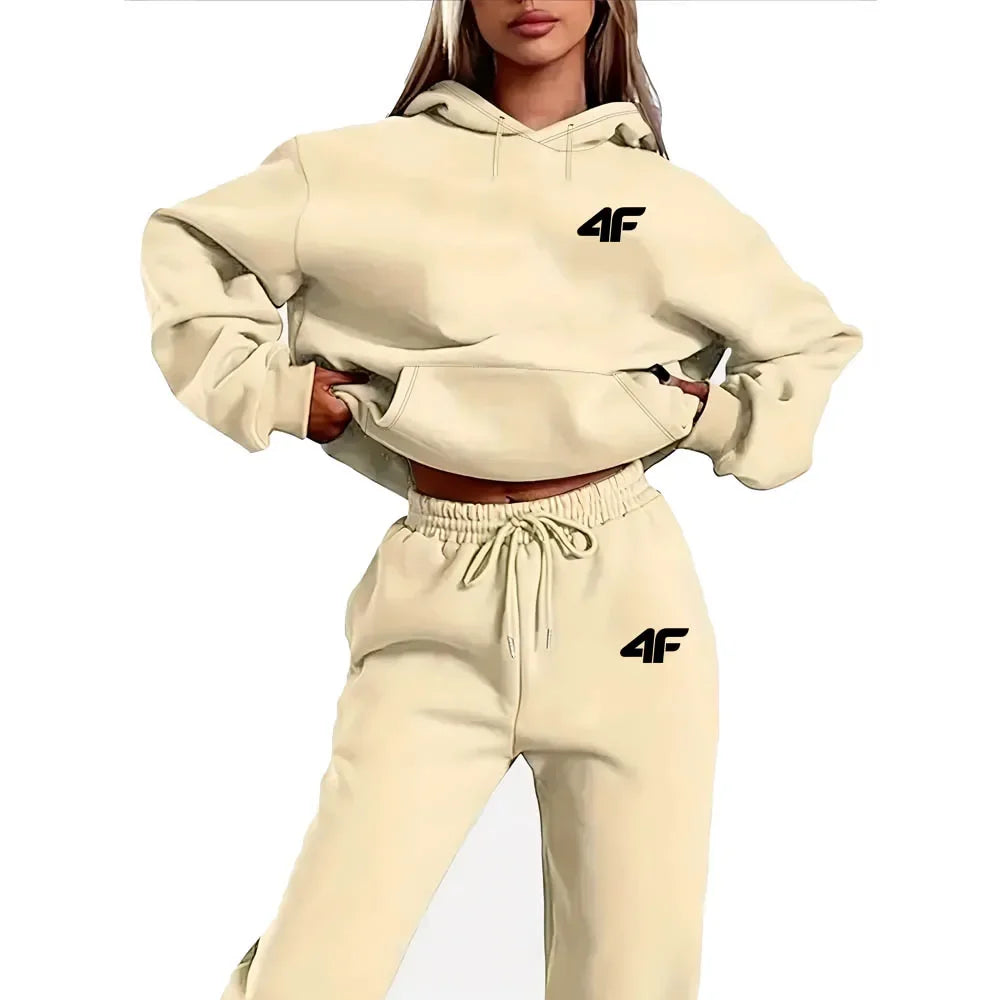 Women's 2-Piece Hoodies Set – Letter Print Hoodie & Skinny Pants
