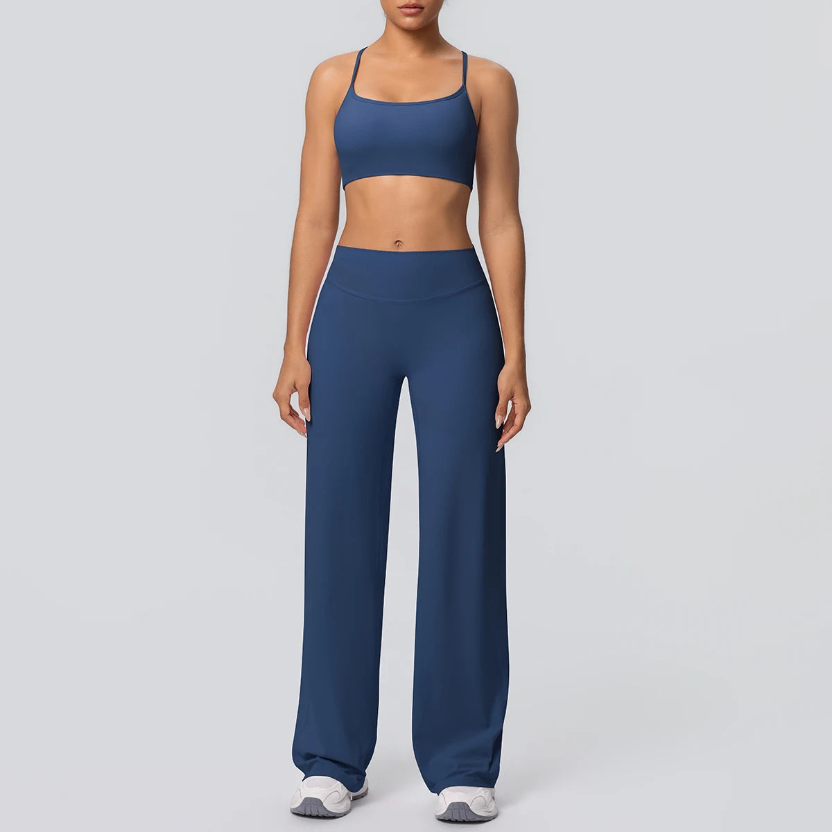Women's Yoga Set – Padded Top & High-Waisted Wide Leg Pants