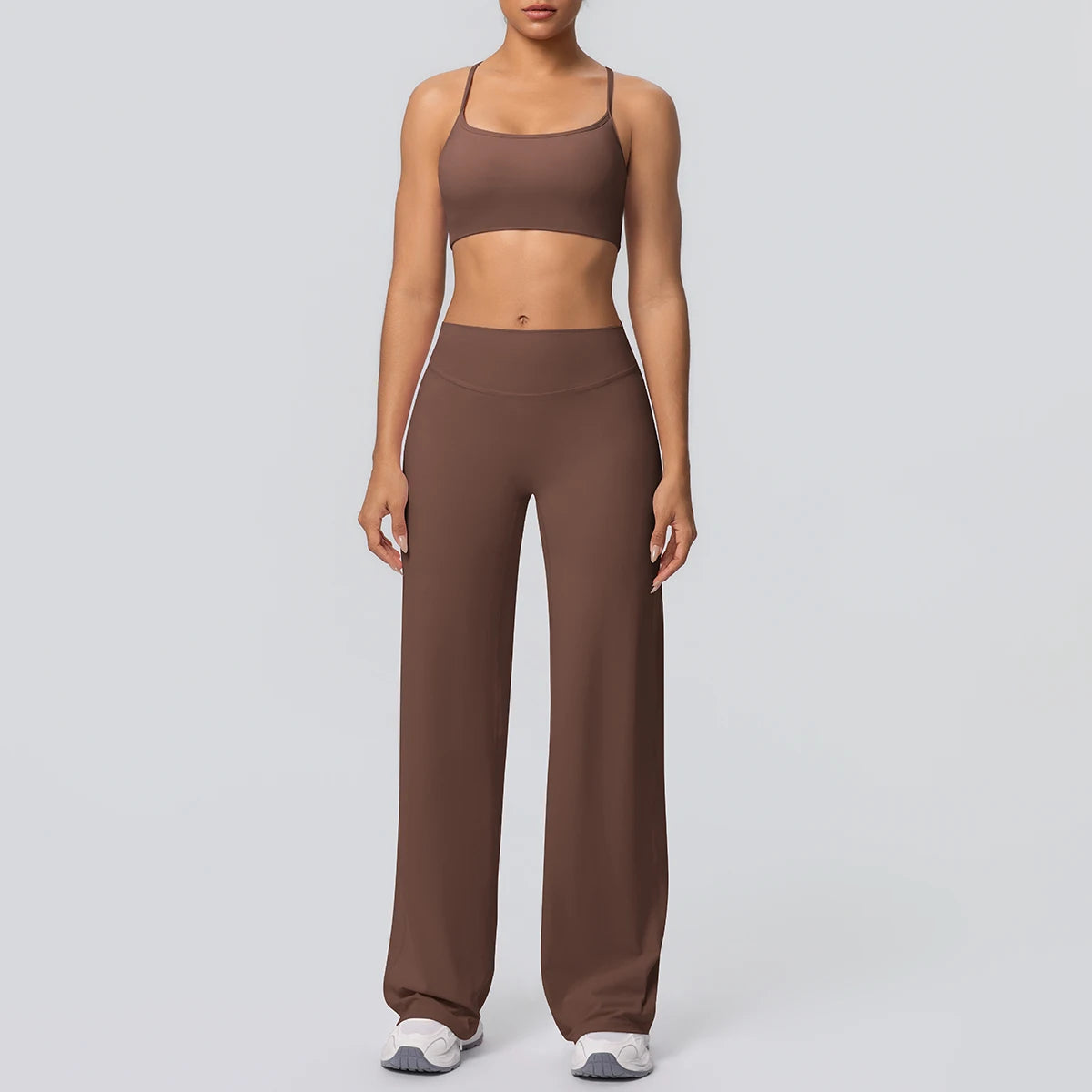 Women's Yoga Set – Padded Top & High-Waisted Wide Leg Pants