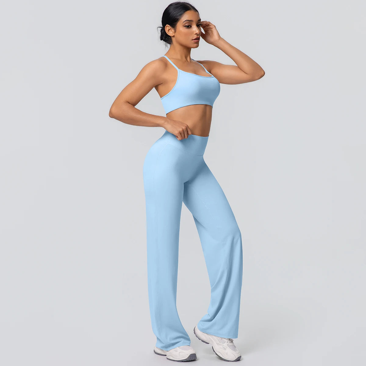 Women's Yoga Set – Padded Top & High-Waisted Wide Leg Pants