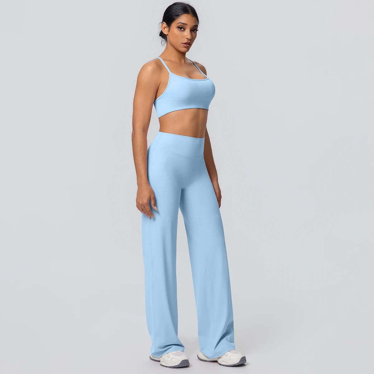 Women's Yoga Set – Padded Top & High-Waisted Wide Leg Pants
