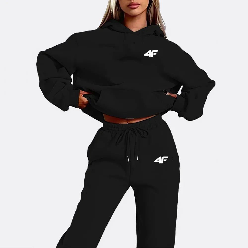 Women's 2-Piece Hoodies Set – Letter Print Hoodie & Skinny Pants