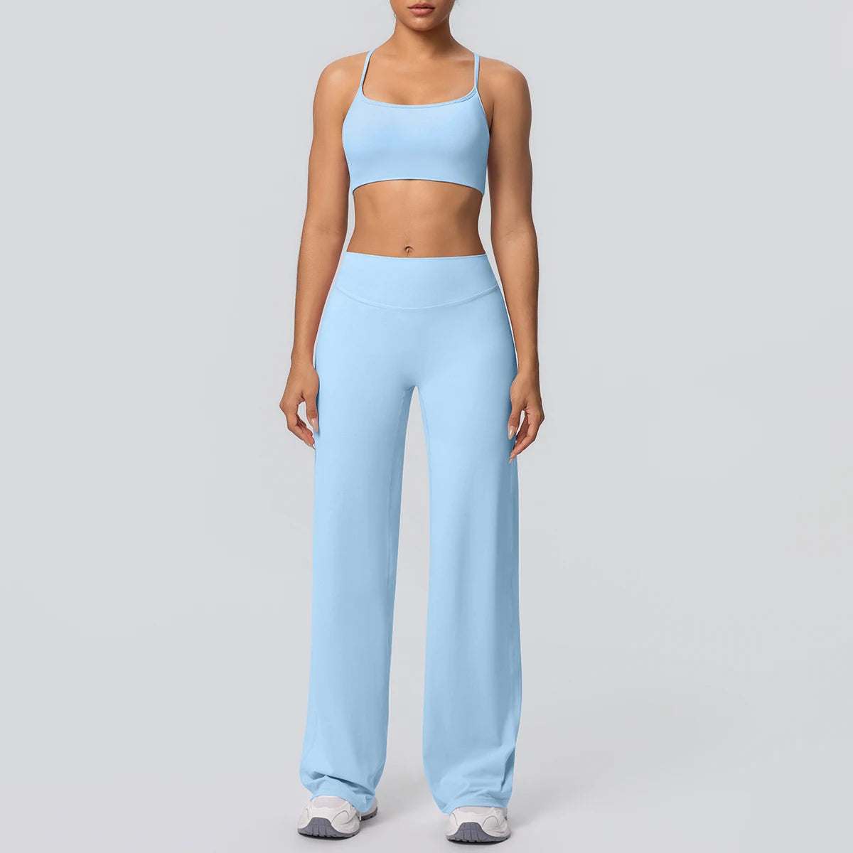 Women's Yoga Set – Padded Top & High-Waisted Wide Leg Pants
