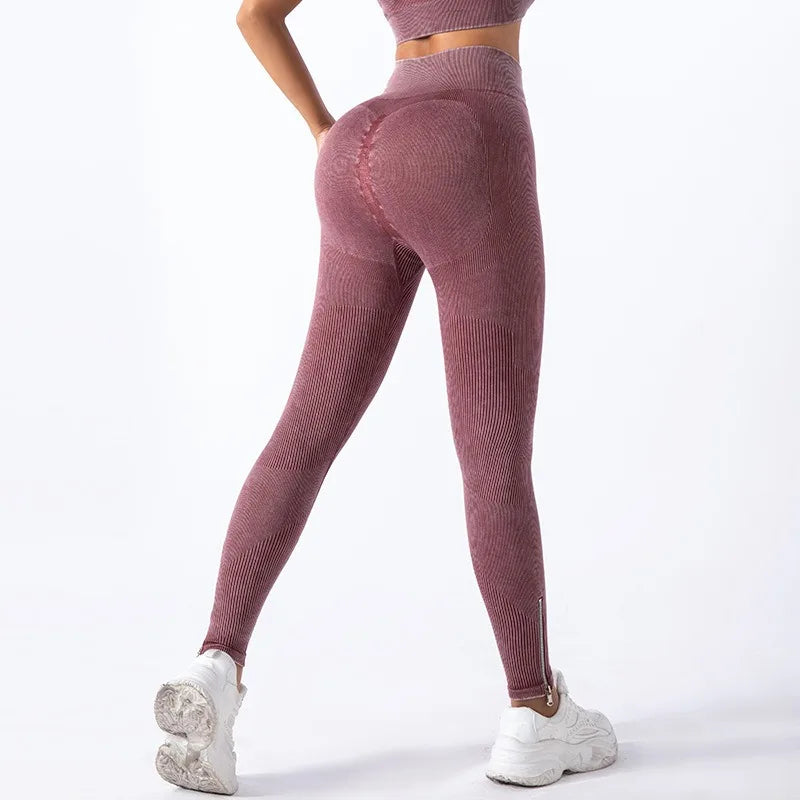 New Frosted Yoga Leggings Women Seamless Slim Leggings High Waist Running Sports Pants Hip Liftting Solid Color Knited Gym Pants