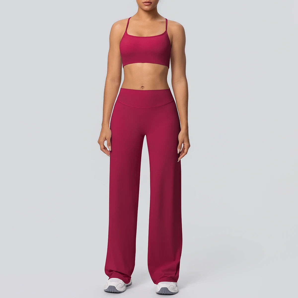 Women's Yoga Set – Padded Top & High-Waisted Wide Leg Pants