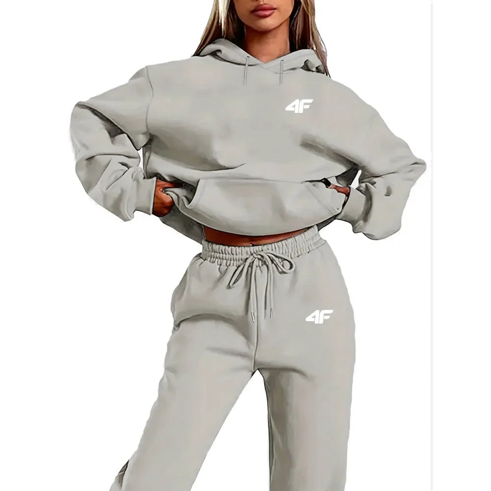 Women's 2-Piece Hoodies Set – Letter Print Hoodie & Skinny Pants