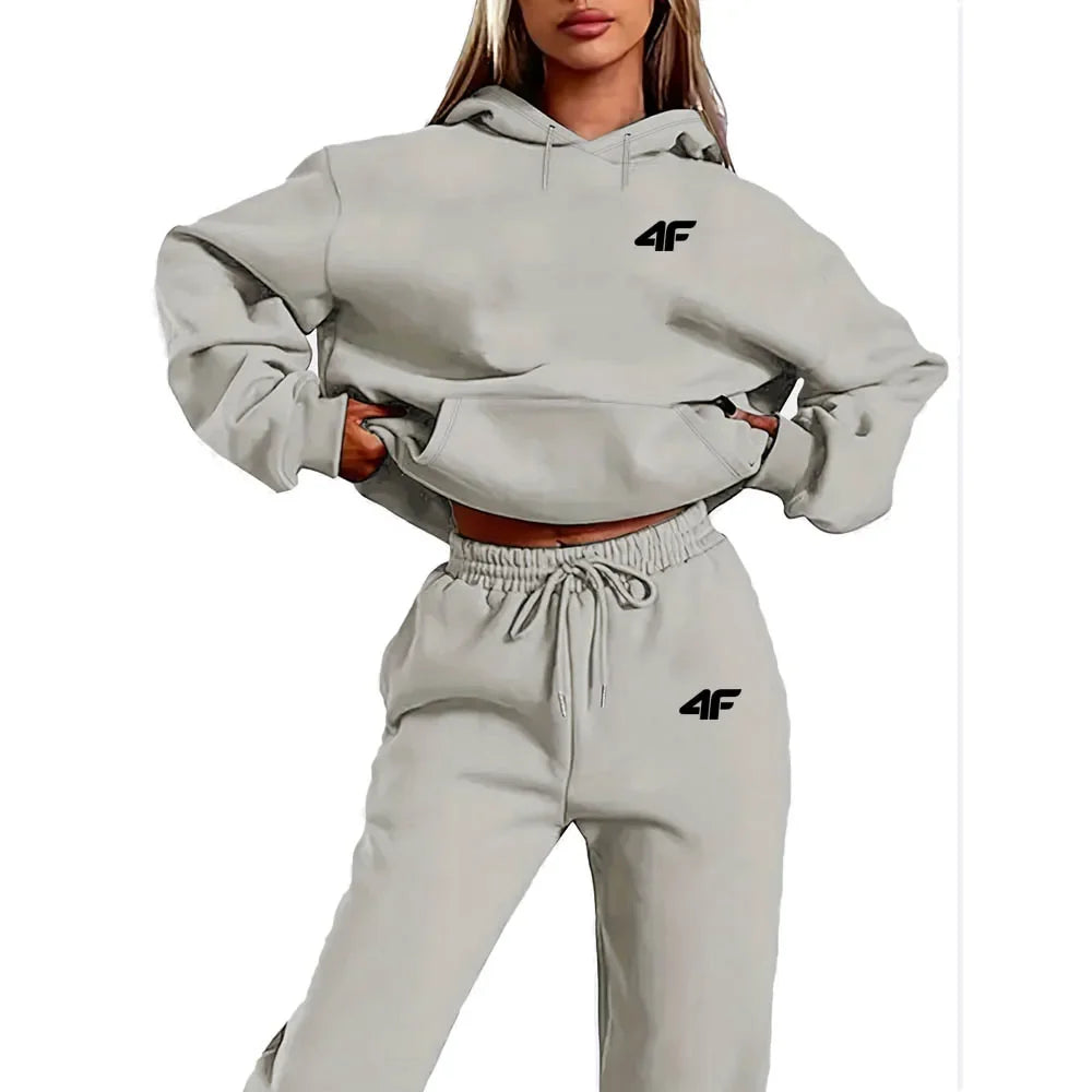 Women's 2-Piece Hoodies Set – Letter Print Hoodie & Skinny Pants