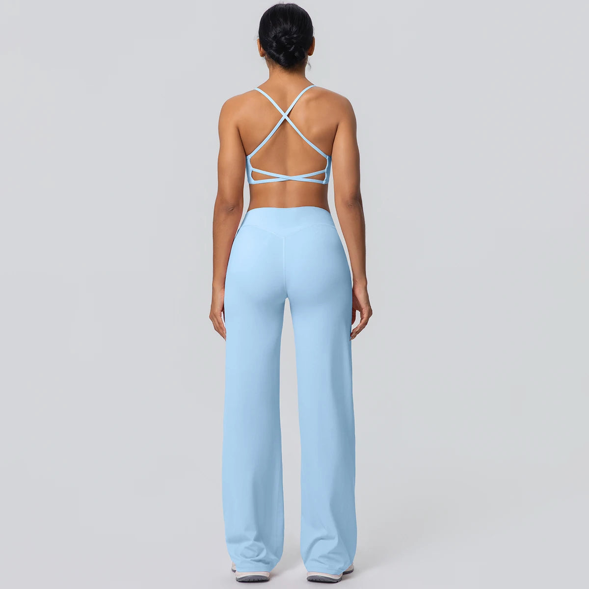 Women's Yoga Set – Padded Top & High-Waisted Wide Leg Pants
