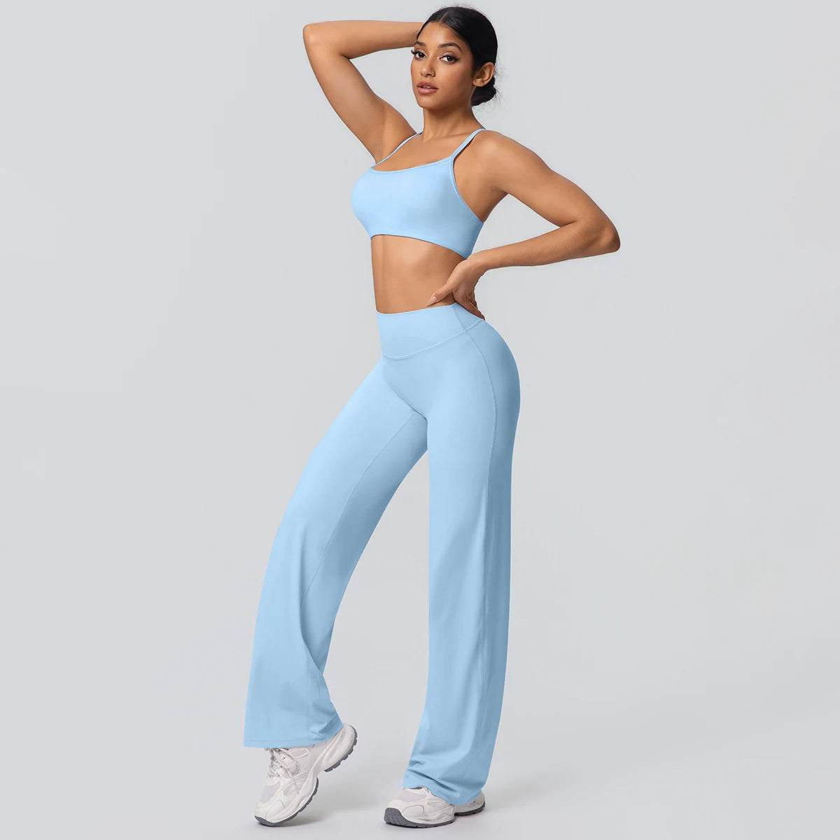 Women's Yoga Set – Padded Top & High-Waisted Wide Leg Pants