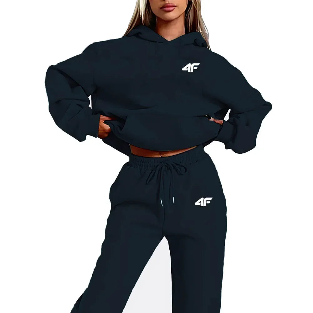 Women's 2-Piece Hoodies Set – Letter Print Hoodie & Skinny Pants