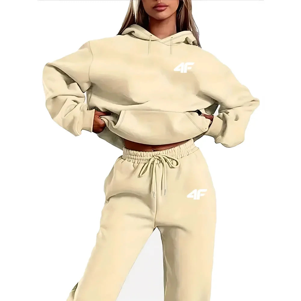 Women's 2-Piece Hoodies Set – Letter Print Hoodie & Skinny Pants