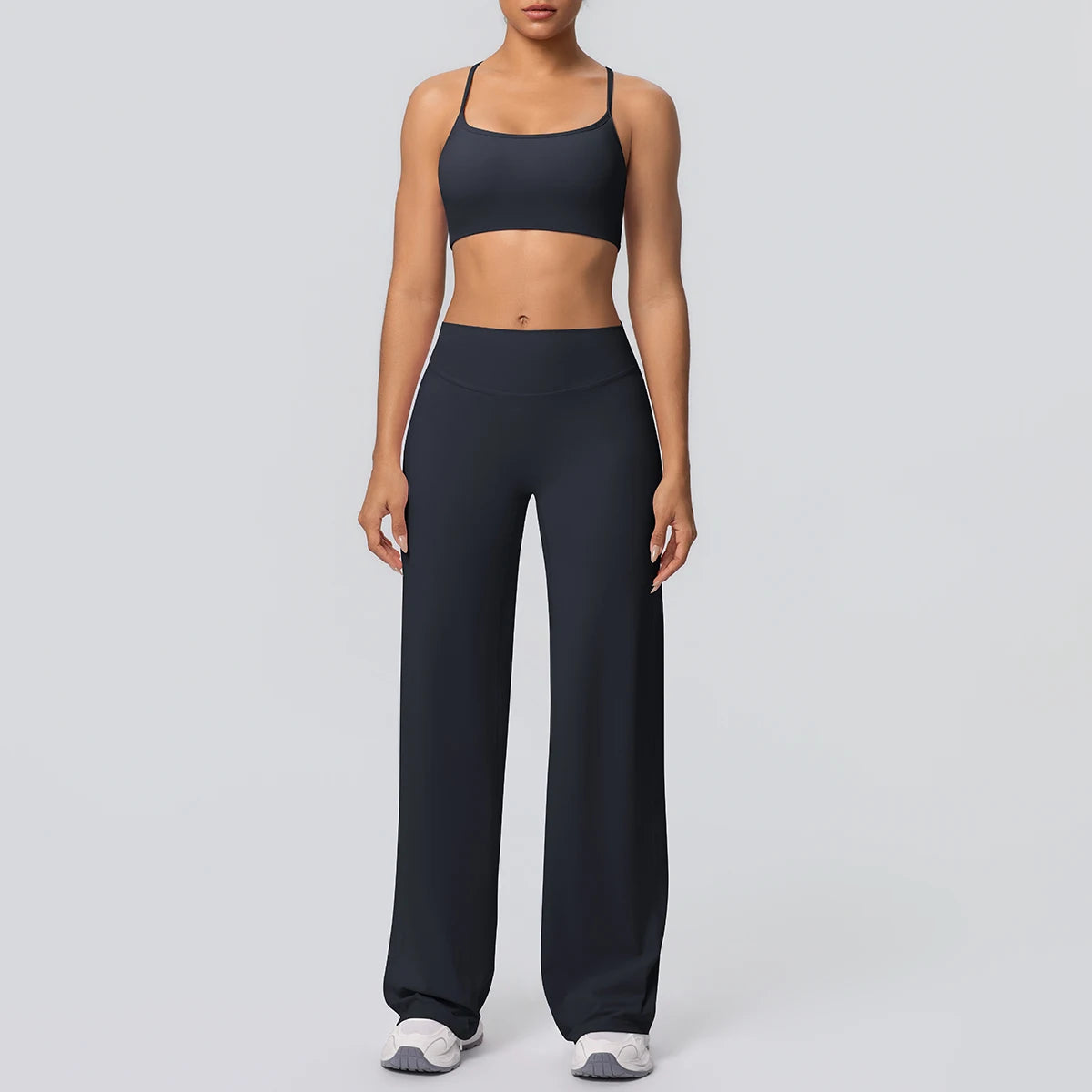 Women's Yoga Set – Padded Top & High-Waisted Wide Leg Pants