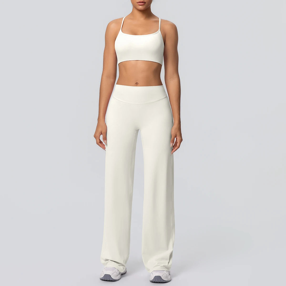 Women's Yoga Set – Padded Top & High-Waisted Wide Leg Pants